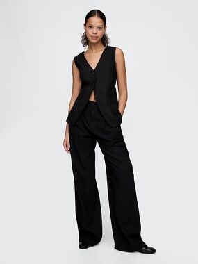 GAP Linen-Blend Longline Vest Black